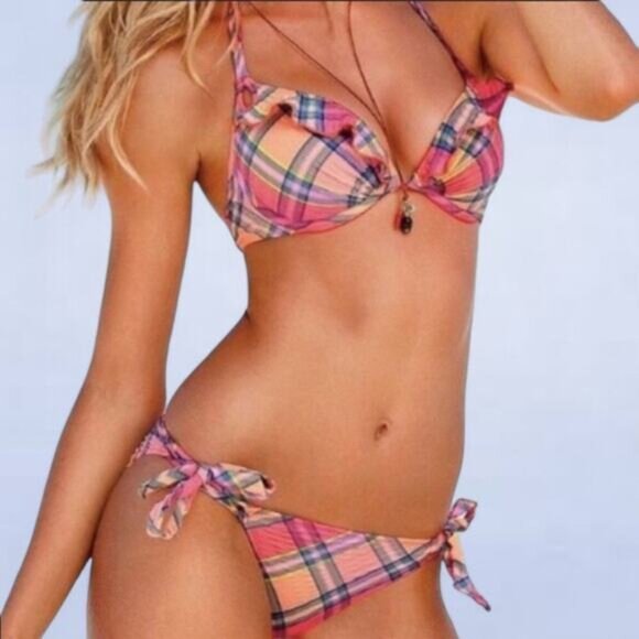 Plaid Bikini Set - Pink and Orange - Picture 1 of 7